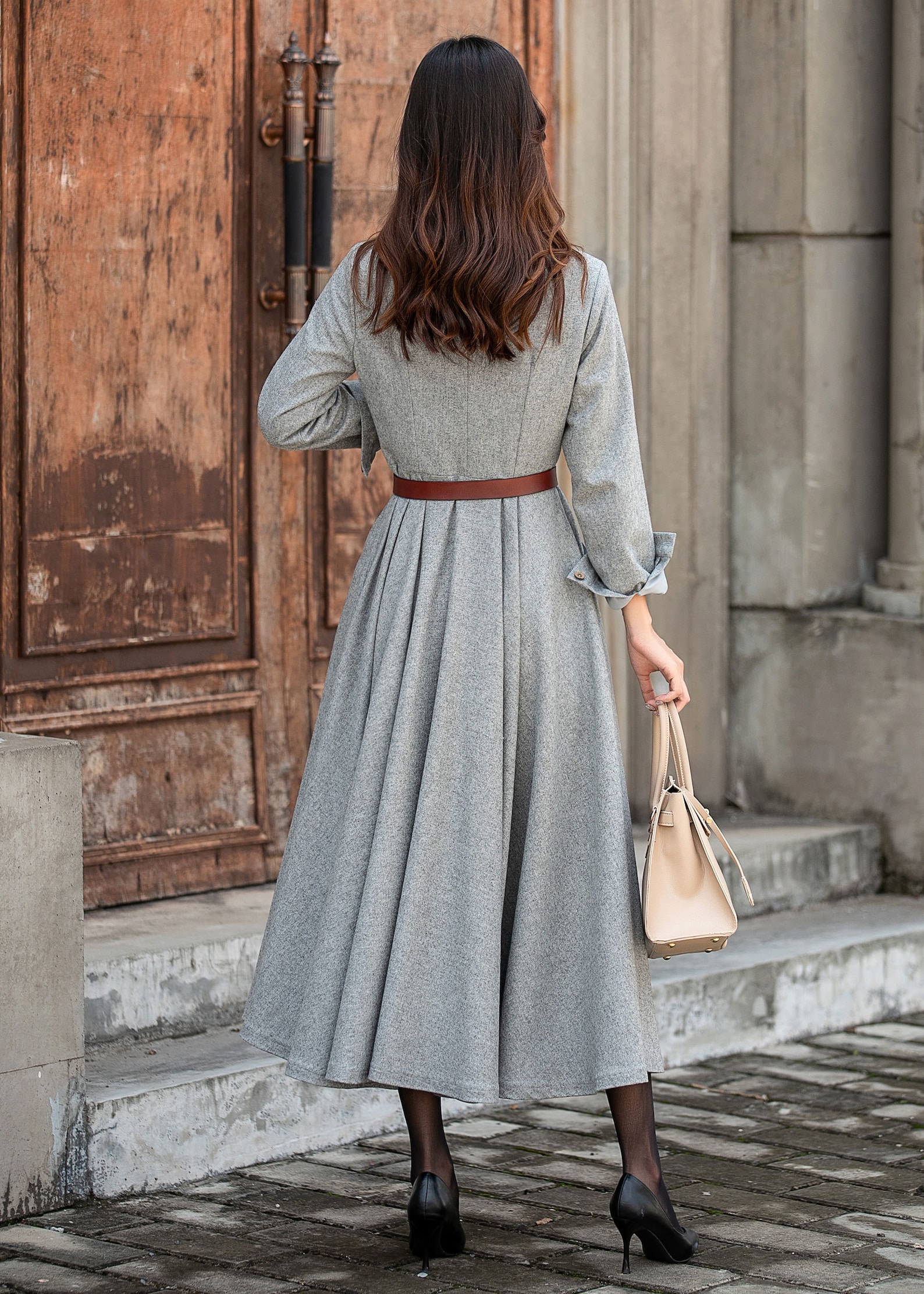 Long Sleeve Wool Dress Wool Shirt Dress Buttonup Wool Etsy