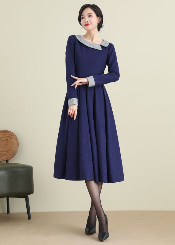 Midi Dress, Wool Dress, A-line Wool Dress, Navy Blue Dress, Pleated Dress, Women Winter Dress, Swing Dress, Custom Dress, Xiaolizi 3894 - Etsy Midi Dress, Wool Dress, A-line Wool Dress, Navy Blue Dress, Pleated Dress, Women Winter Dress, Swing Dress, Custom Dress, Xiaolizi 3894 - Etsy