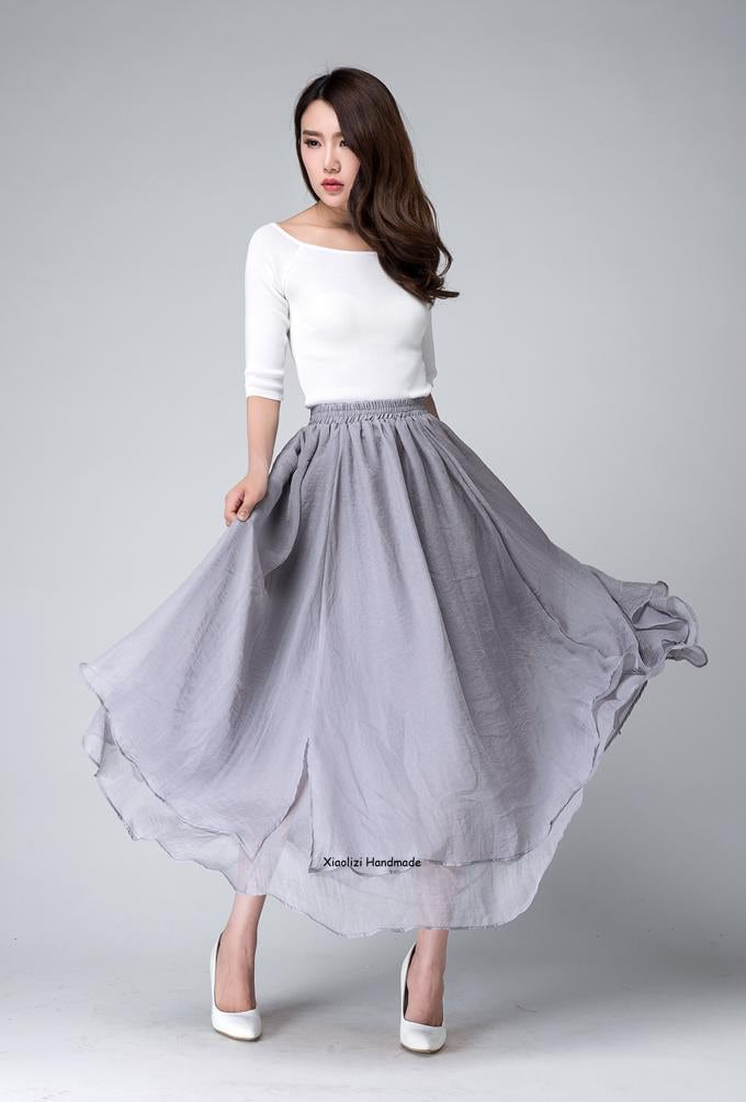 Summer Gray Swing Chiffon Skirt Long Skirts for Women High - Etsy