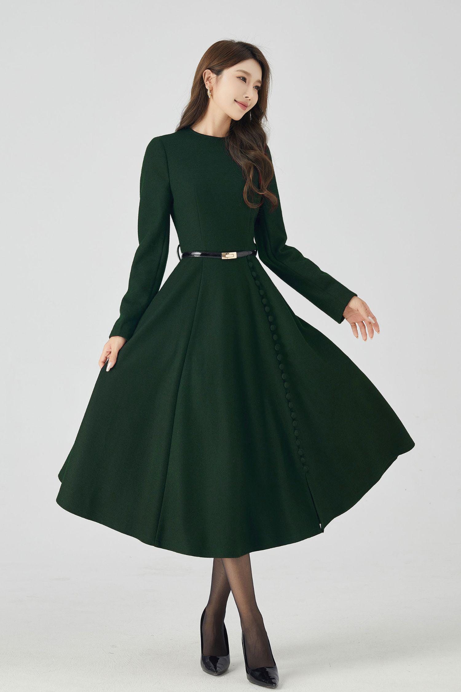 Dark Green Winter Long Wool Dress 4522 Dark Green Winter Long Wool Dress 4522
