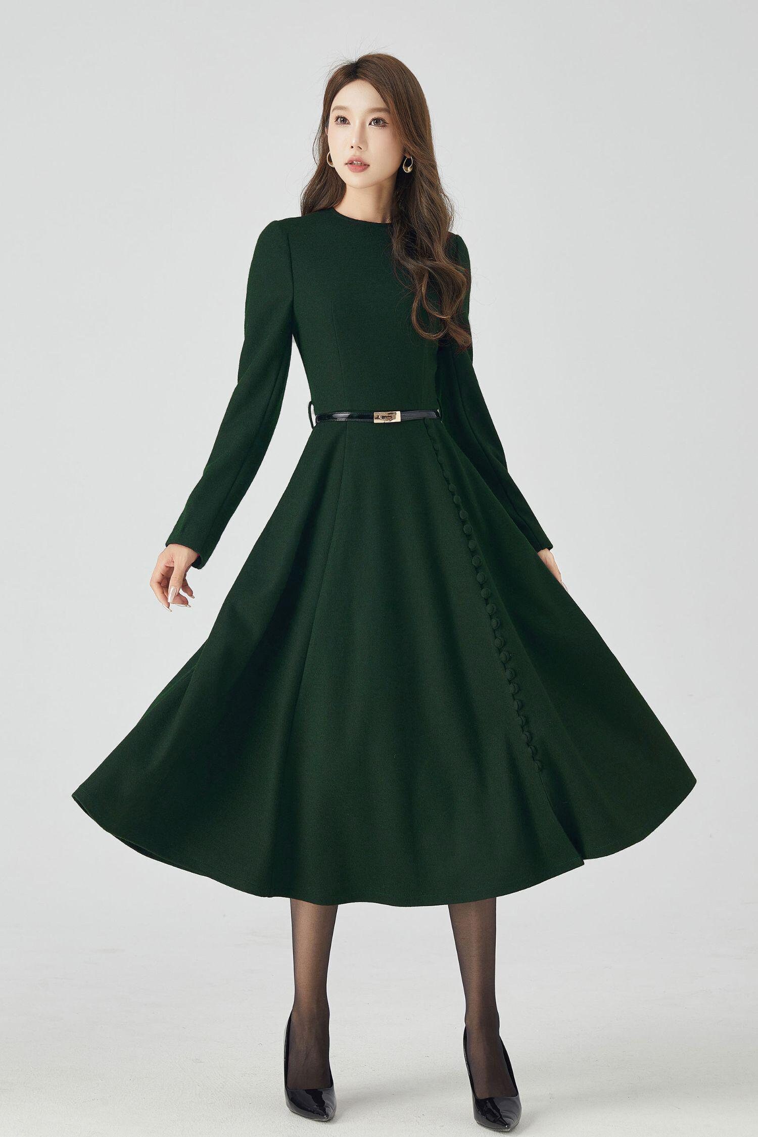 Dark Green Winter Long Wool Dress 4522 Dark Green Winter Long Wool Dress 4522