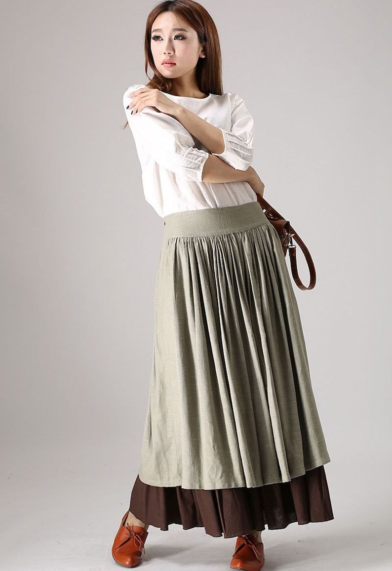 Cotton Linen Maxi skirt TwoLayer ALine Linen skirt Bohemian Etsy