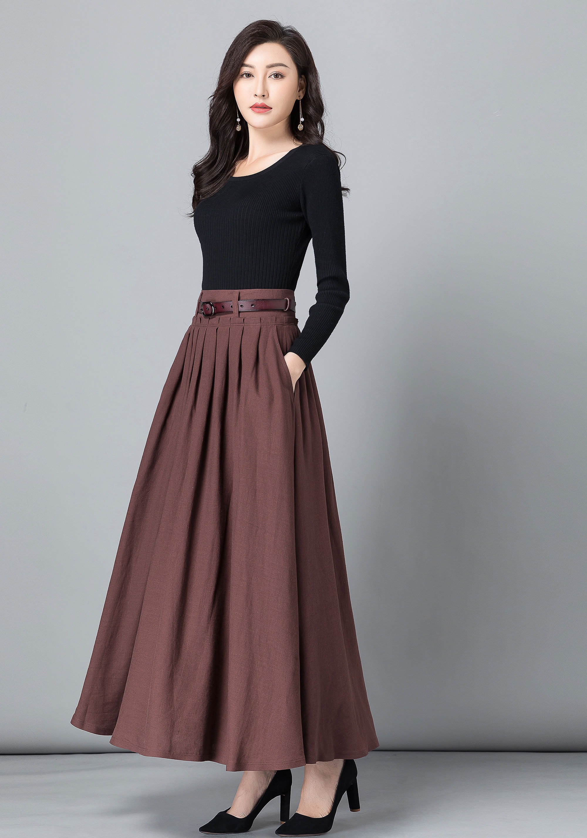 A Line Maxi Skirt With Big Pocket, Long Linen Skirt, Linen Skirt, Fall Skirt,  High Waist Skirt, Autumn Winter Skirt, Classic Skirt 0820 -  Canada