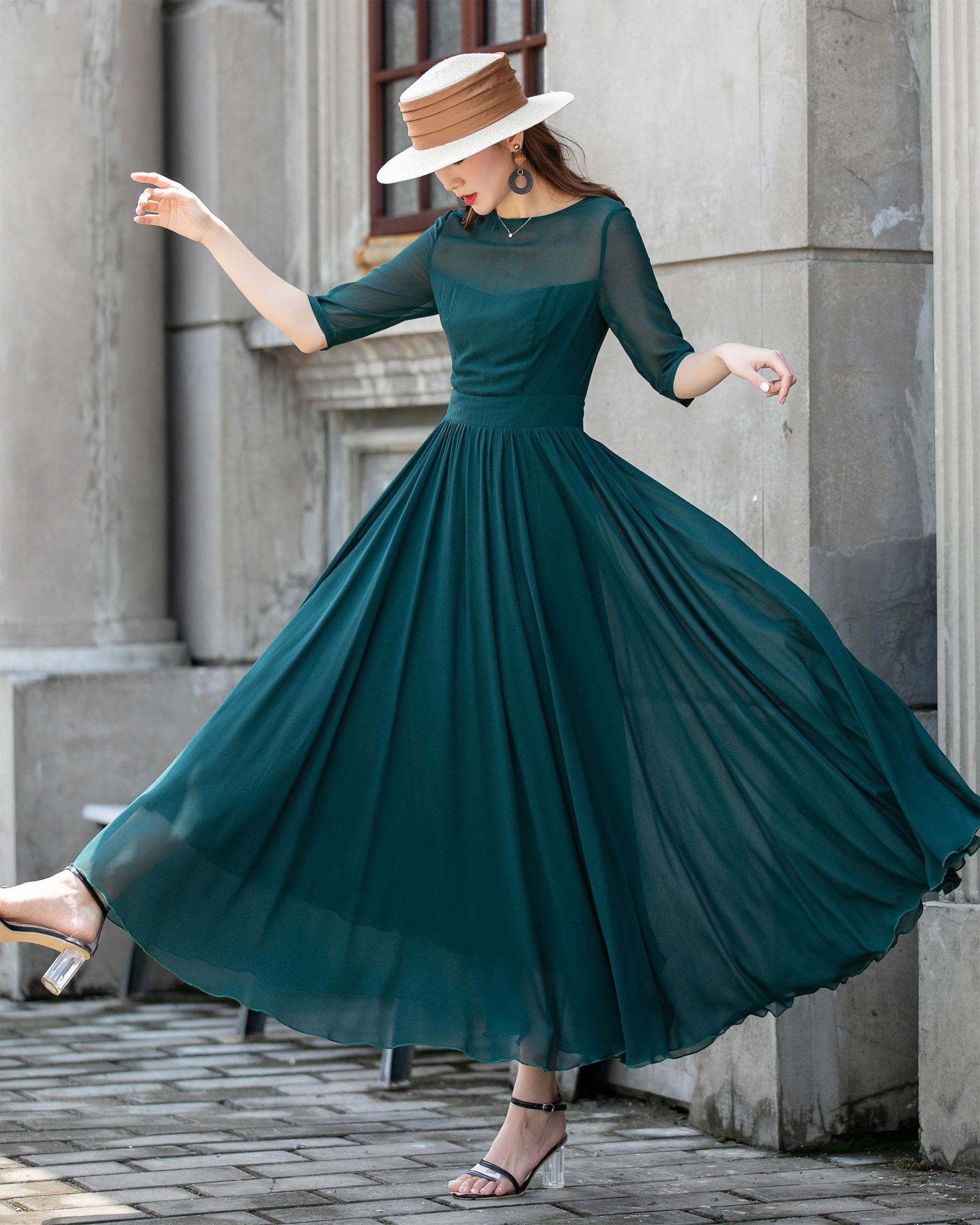 green emerald velvet dress Puff-Sleeve Strapless Sweetheart Long A-Line Prom Dress Mint / Medium