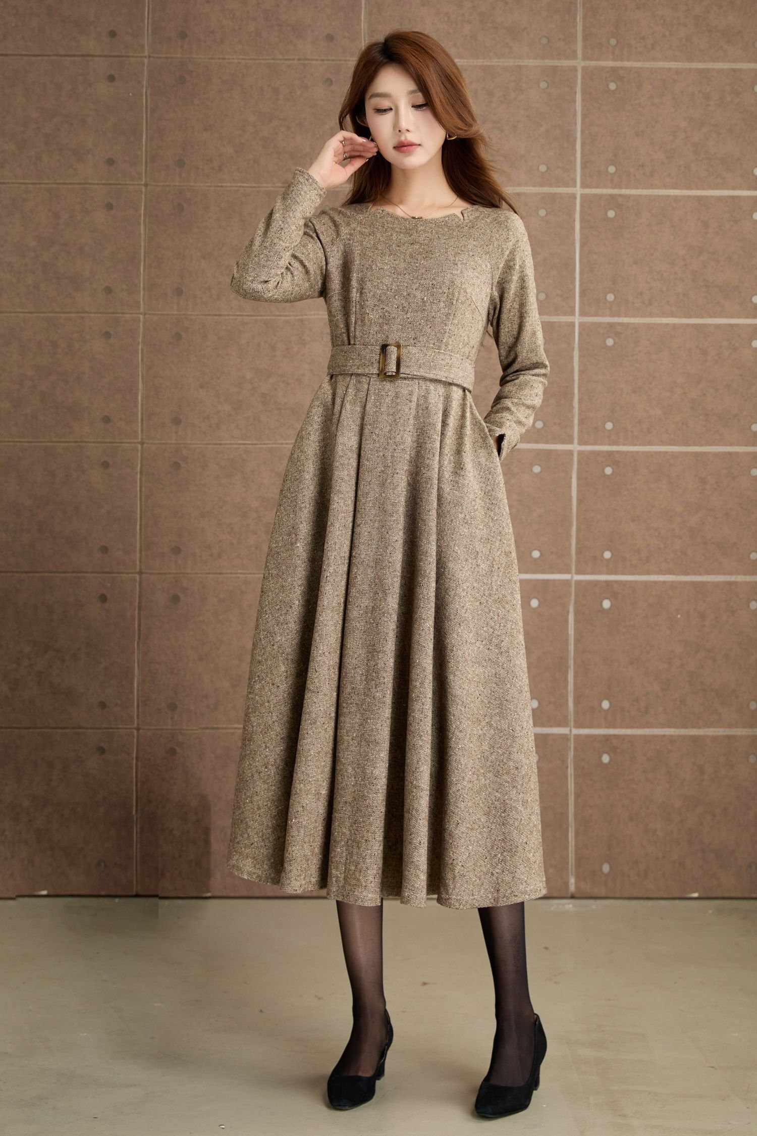 【すぐ届く】ELISABETTA FRANCHI メランジウール ミディドレス Jersey midi dress with side knot | Elisabetta Franchi® Outlet