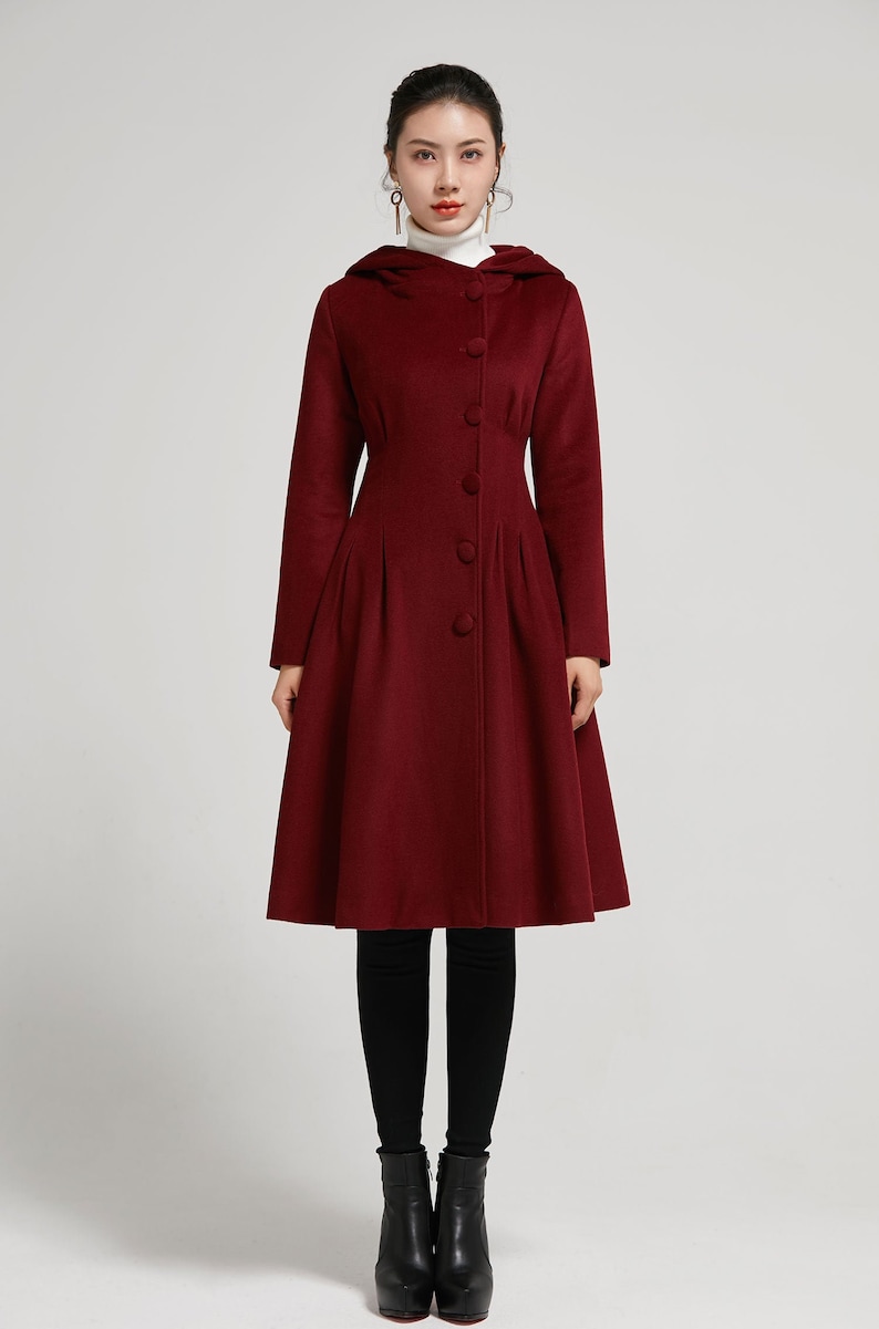 Winter coat women wine red hooded coat wool winter coat Etsy
