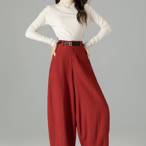 women‘s Linen baggy pants, Washed linen pants, Long linen pants, Summer pants, Loose Fitting Pants, Casual pant 0986 3 Red