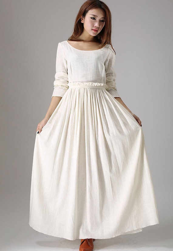 Off white linen dress sales