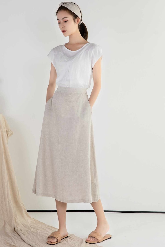 Elastic Waist Straight Linen Skirt For Women 2396 Elastic Waist Straight Linen Skirt For Women 2396