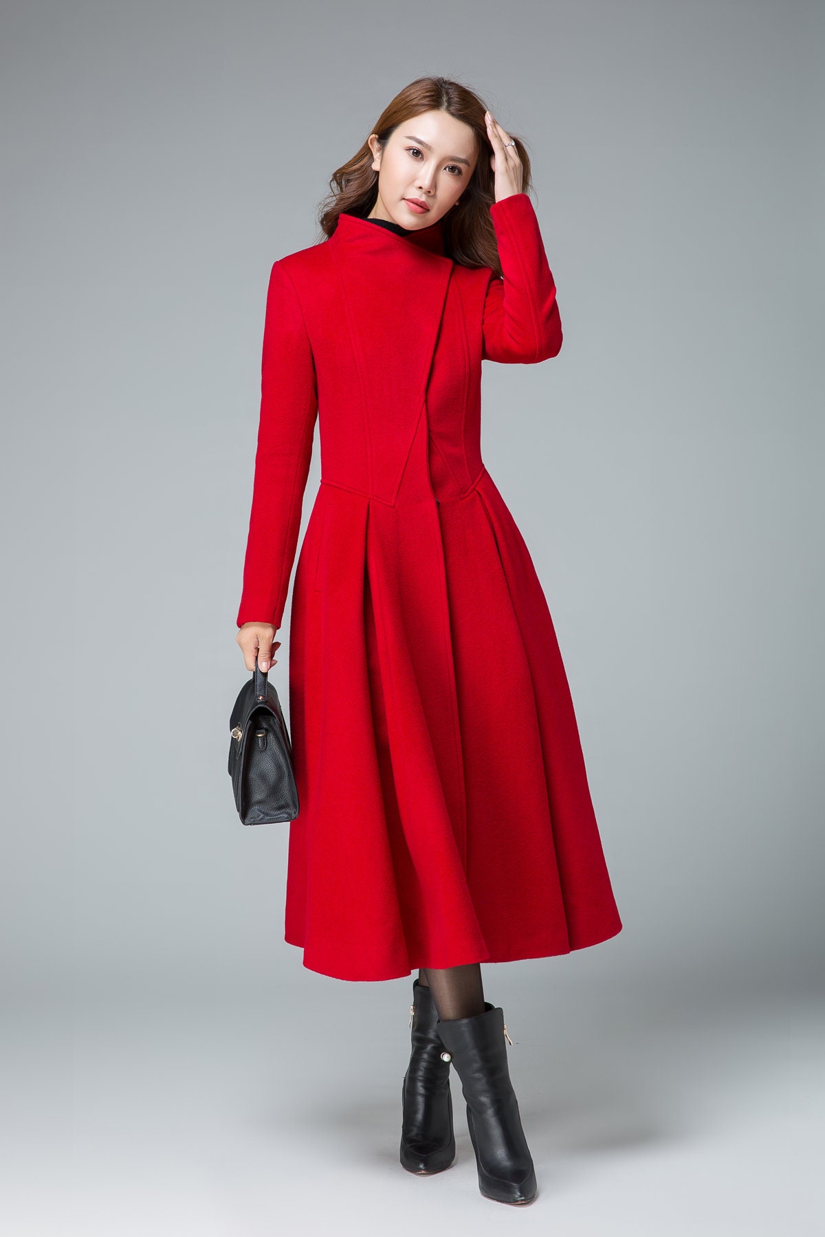 Coats for Women Red Winter Coat Asymmetrical Coat Pleated | Etsy