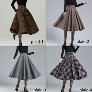 Jupe midi à carreaux en laine, Jupe trapèze en laine, Jupe cercle en laine, Jupe hiver automne femme, Jupe taille haute en laine, Jupe en laine tartan rétro 4498 image 10