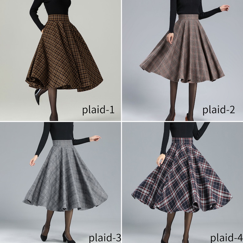 Midi Wool Plaid Skirt, Swing Wool Skirt, Wool Circle Skirt, Winter Autumn Skirt Women, High Waisted Wool Skirt, Retro Tartan Wool Skirt 4498 画像 10