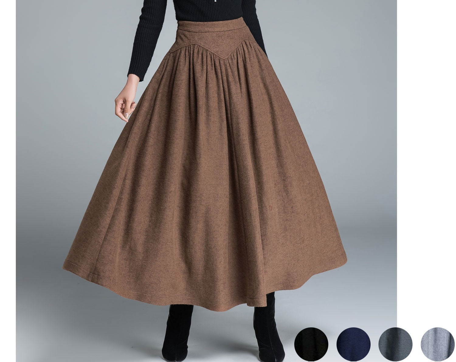 Falda larga de vintage Falda de lana para - Etsy