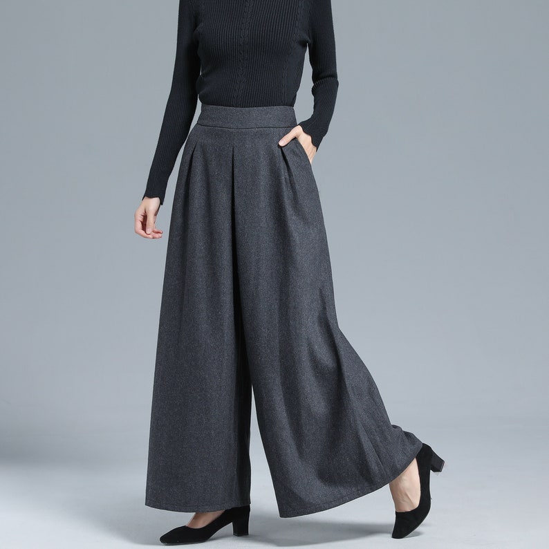Winter Wool Pants Women Wool Palazzo Pants Wool Culotte Etsy