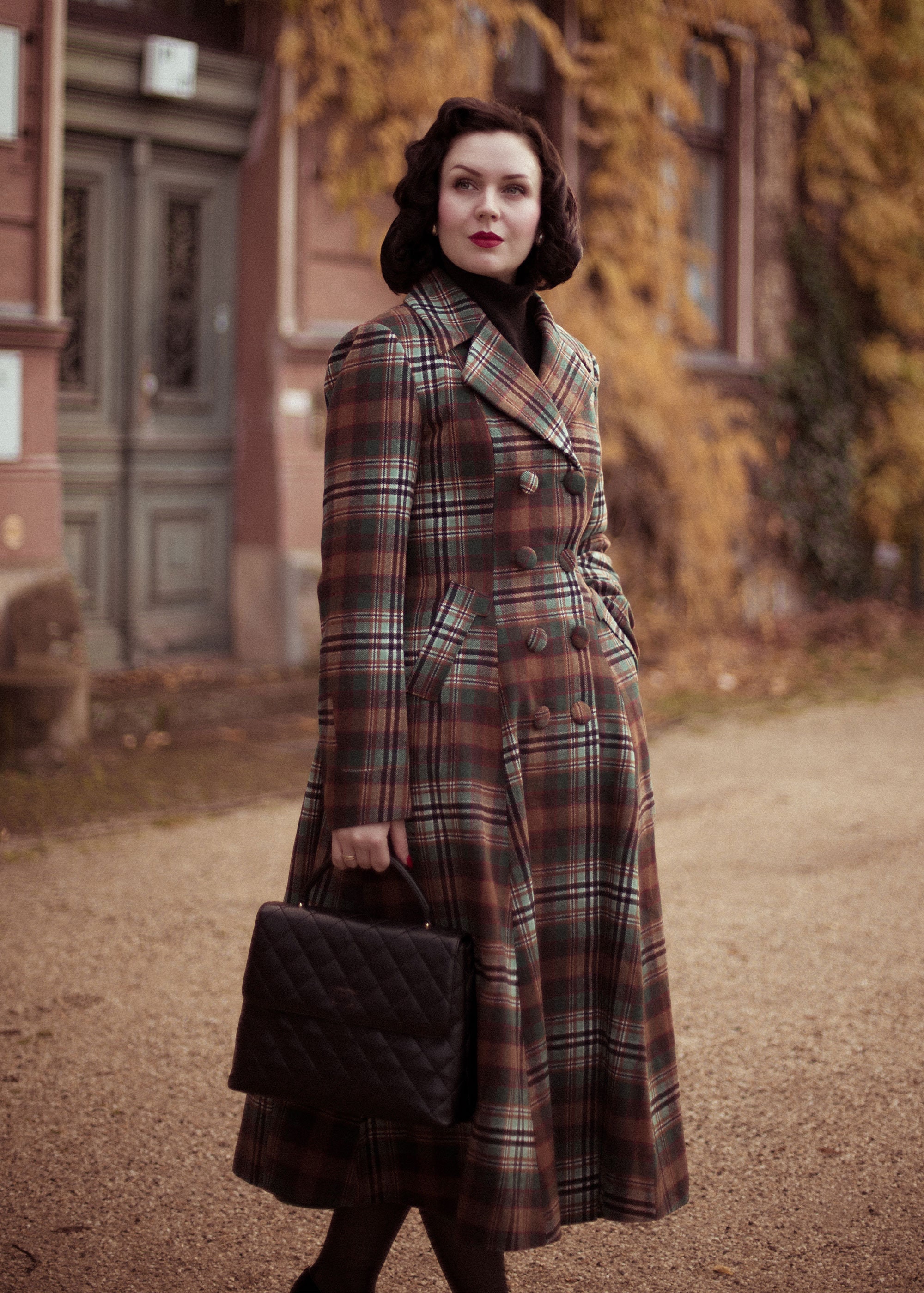 Wool Coat, Long Wool Coat, Plaid Wool Coat, A Line Wool Coat