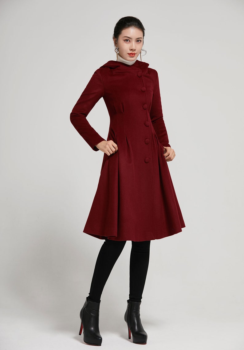 Winter coat women wine red hooded coat wool winter coat Etsy