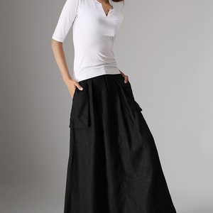 Long Black A Line Skirt Pockets Skirts Linen Skirt Womens - Etsy