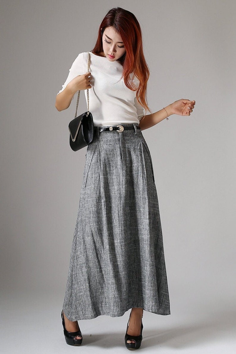 A Line Maxi skirt, Linen skirt, Long Linen skirt, gray skirt, ladies skirts, pocket skirts, Summer spring outfit, custom skirt 1039 Gray-1039