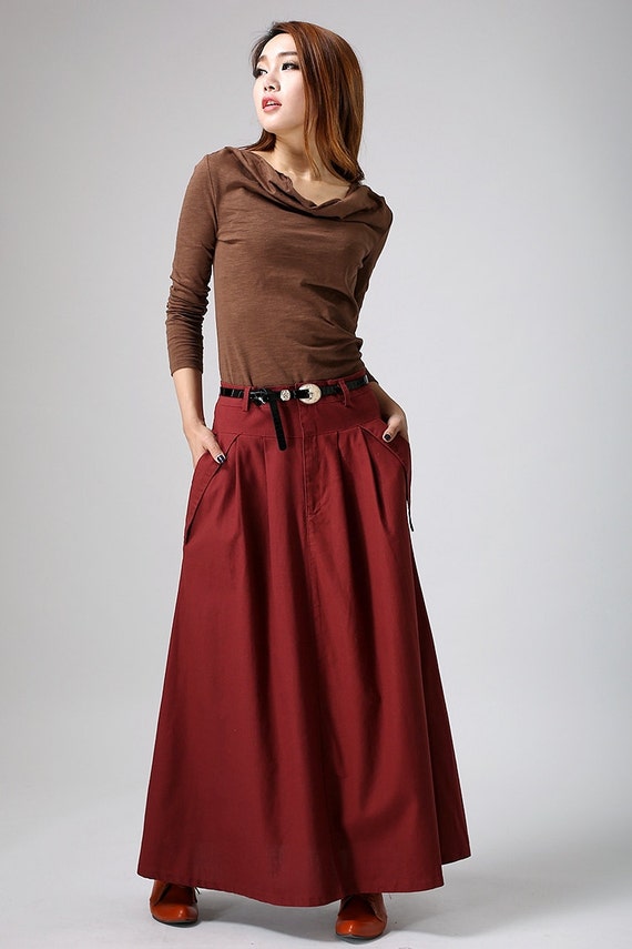 long maxi skirt linen skirt rust red skirt womens linen | Etsy