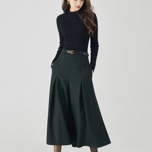 1930s Skirts : Midi Skirts, Tea Length, Pleated     Midi Wool Skirt Pleated Wool Skirt Dark Green Skirt with Pockets Womens Swing Skirt Autumn Winter Skirt Custom Skirt Xiaolizi 4532  AT vintagedancer.com