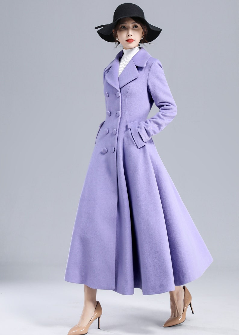 Vintage Inspired Purple Wool Coat, Long Wool Coat Women, 50s Princess Coat, Double Breasted Coat, Warm Winter Coat, Swing Fitted Coat 3232 image 1