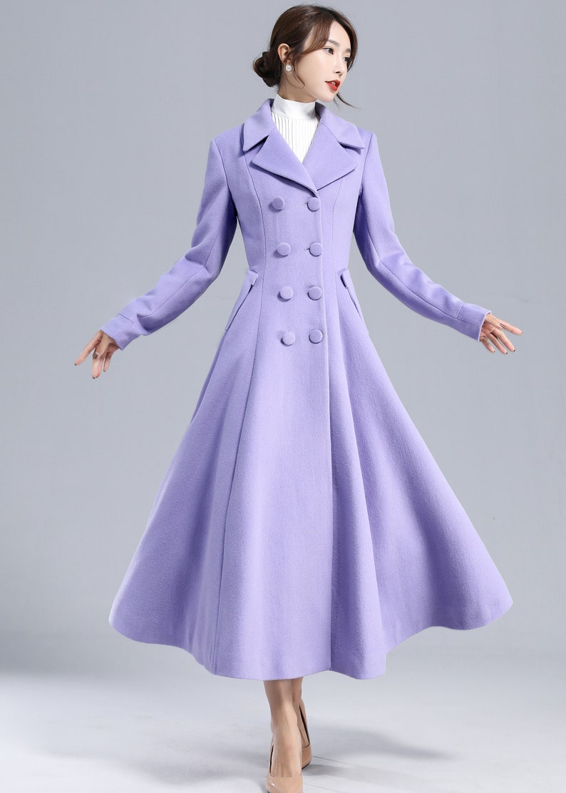 Vintage Inspired Purple Wool Coat, Long Wool Coat Women, 50s Princess Coat, Double Breasted Coat, Warm Winter Coat, Swing Fitted Coat 3232 image 6