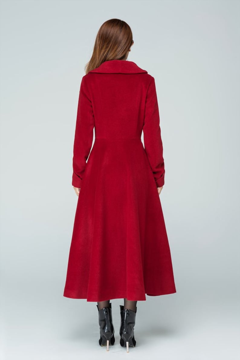 long wool coat winter coat fitted coat Princess coat Red wool coat red coat women coat handmade coat 1601# lapel coat pleated coat