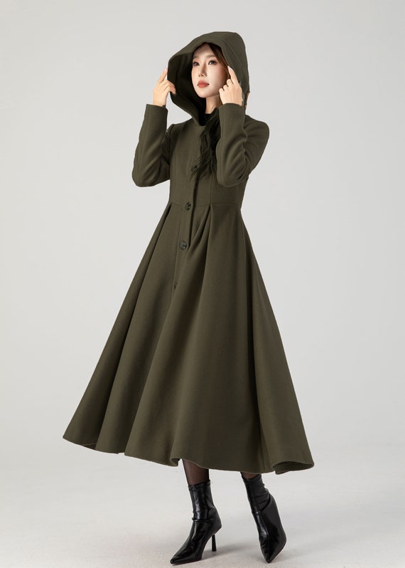 Womens Wool Coat, Long Swing Wool Coat, Hooded Wool Coat, Single Breasted Wool Coat, Fit and Flare Coat, Custom Winter Coat Xiaolizi 4606 - Etsy Womens Wool Coat, Long Swing Wool Coat, Hooded Wool Coat, Single Breasted Wool Coat, Fit and Flare Coat, Custom Winter Coat Xiaolizi 4606 - Etsy