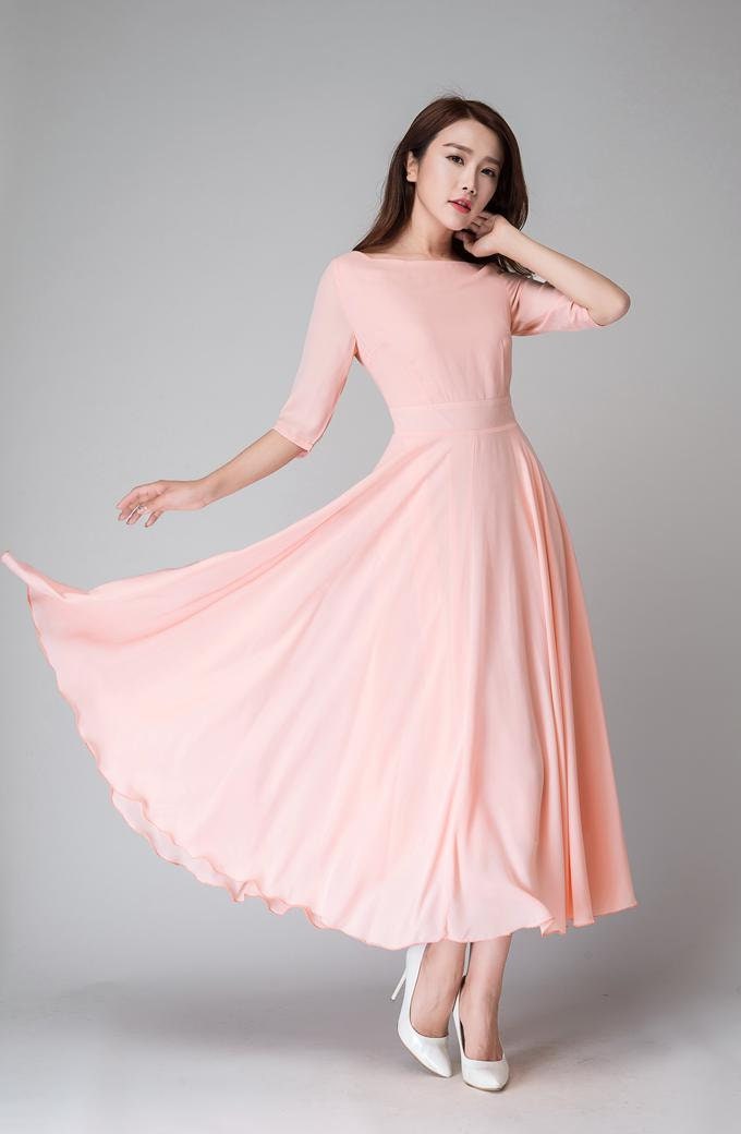 Chiffon Dress for Women, Long Chiffon Dress, Pink Long Dress