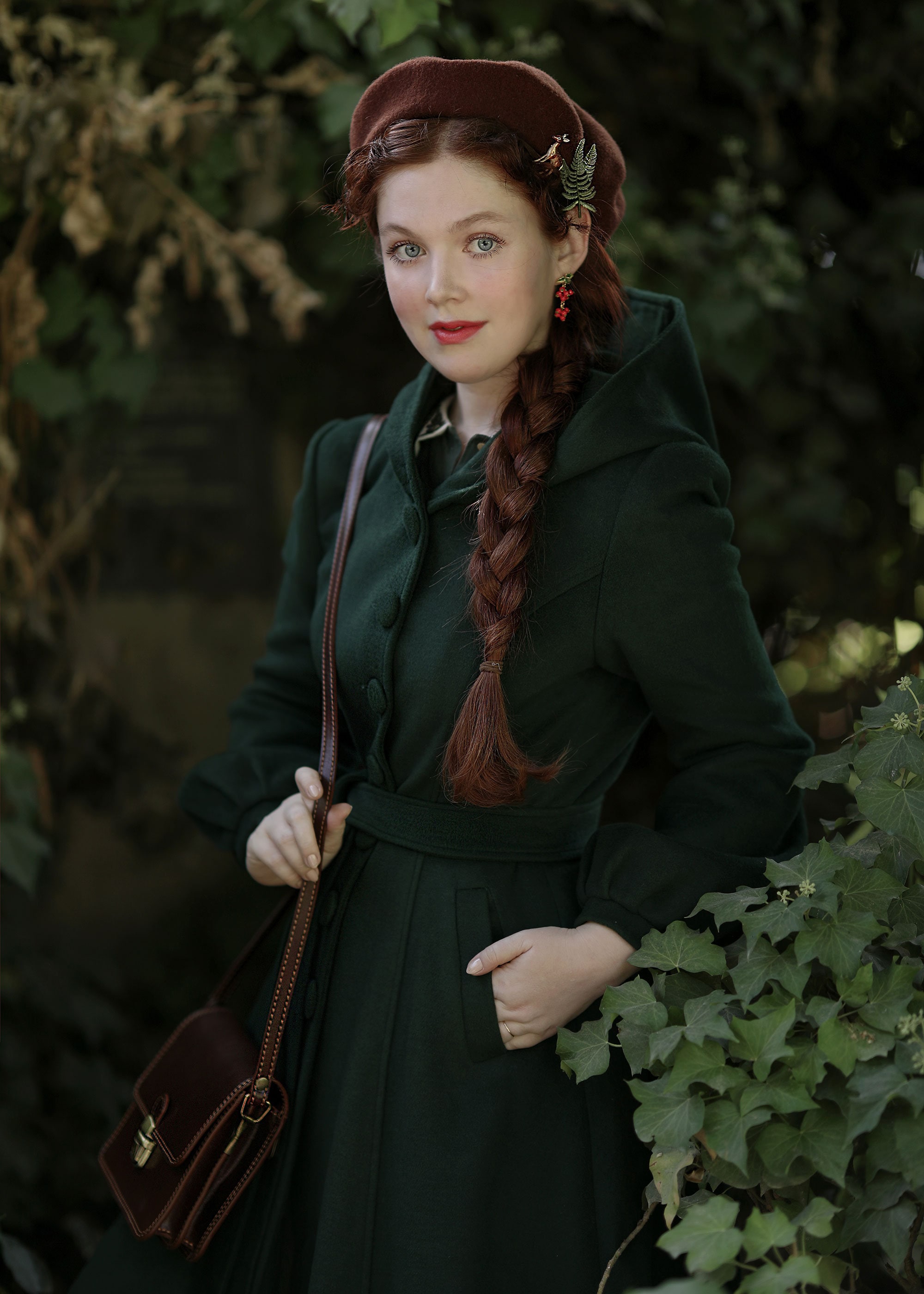 Green Hooded Wool Coat Women, Warm Wool Coat Women, Long