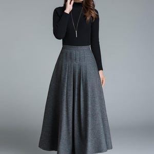 light grey skirt, wool skirt, winter skirt, pleated skirt, maxi skirt, winter wool skirt, long skirt, skirt for women, handmade skirt 1643# 2-Dark gray