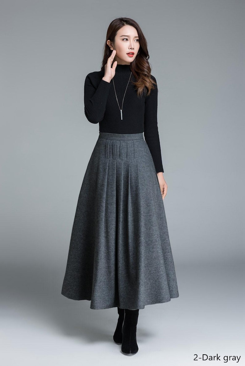 light grey skirt, wool skirt, winter skirt, pleated skirt, maxi skirt, winter wool skirt, long skirt, skirt for women, handmade skirt 1643# 2-Dark gray
