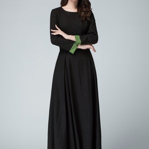 Long Sleeve Maxi dress in Black, Linen dress, Women's dress, Prom dress for women, full length dress, Contract Cuff Long party dress 1450 image 4