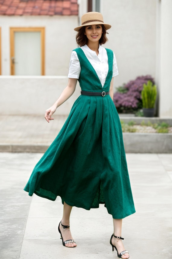 green emerald velvet dress Forest Green Nila Pinafore Mini Dress