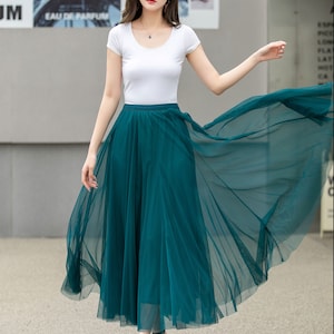 Jupe en mousseline de soie, jupe midi en tulle bohème à taille élastique, jupe en tulle de plage bleu pour femme, jupe d'été grand cercle swing, jupe longue de danse 4271 image 10