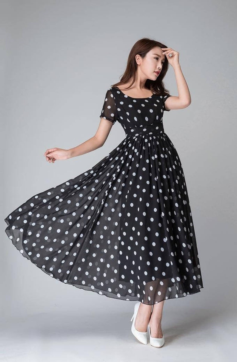 Polka dot dress black and white dress empire waist dress | Etsy