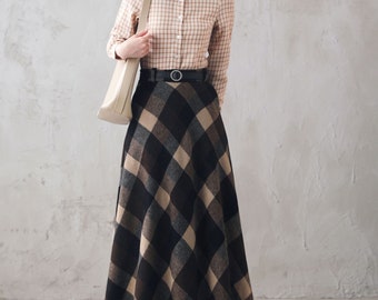 Damen Maxirock Kariert - Vintage Schottenkaro Mit Hoher Taille