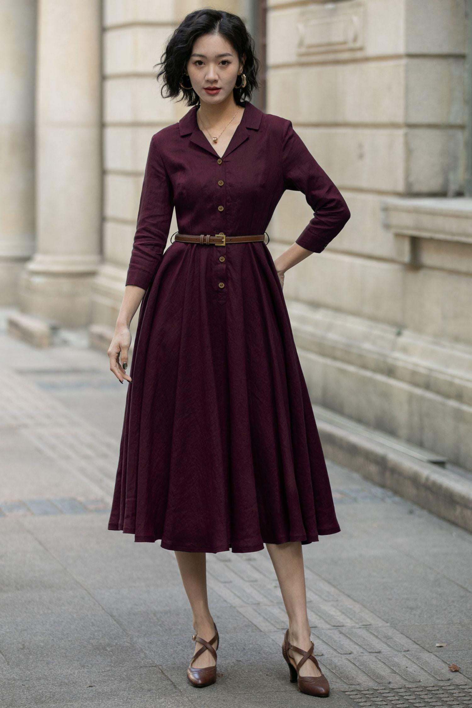 burgundy shirt dress Mint Velvet Women's Linen Midi - Red - Size 2 neck for breathable comfort on warm days Long Sleeve Ruched Mini Shirt