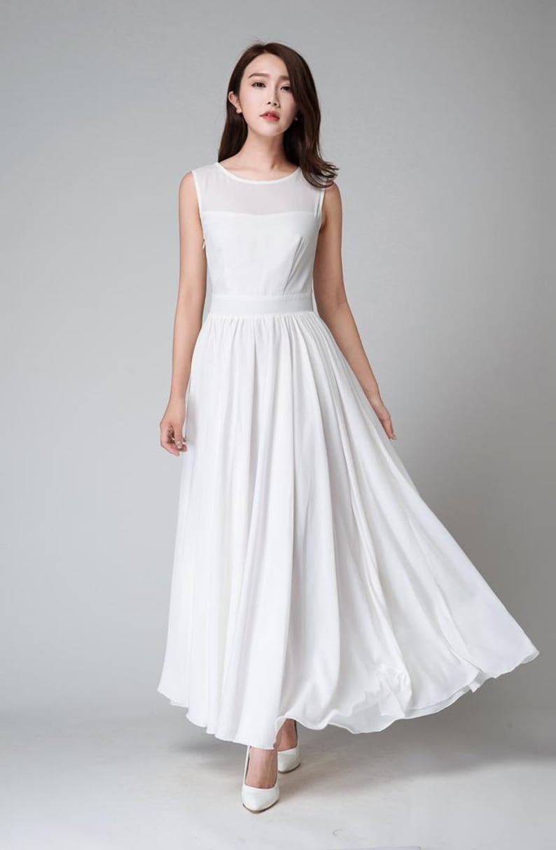 Modest wedding dress, Simple wedding dress, White Maxi dress, White Dress Women, Chiffon dress, Bridesmaid dress, Summer Prom Dress 1535 image 7