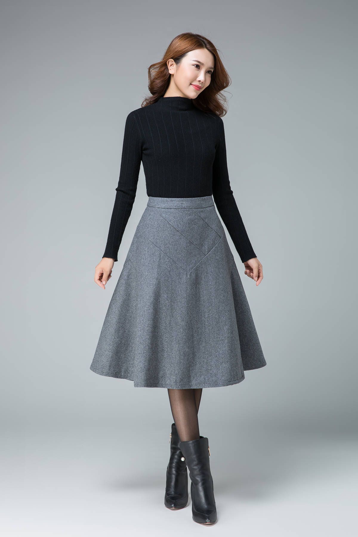 Grey wool skirt short skirt fitted skirt pleated skirt | Etsy