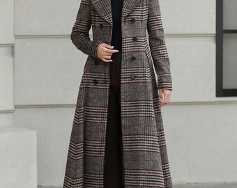 Plaid Wool Midi Coat: Vintage Inspired Fit and Flare, Custom