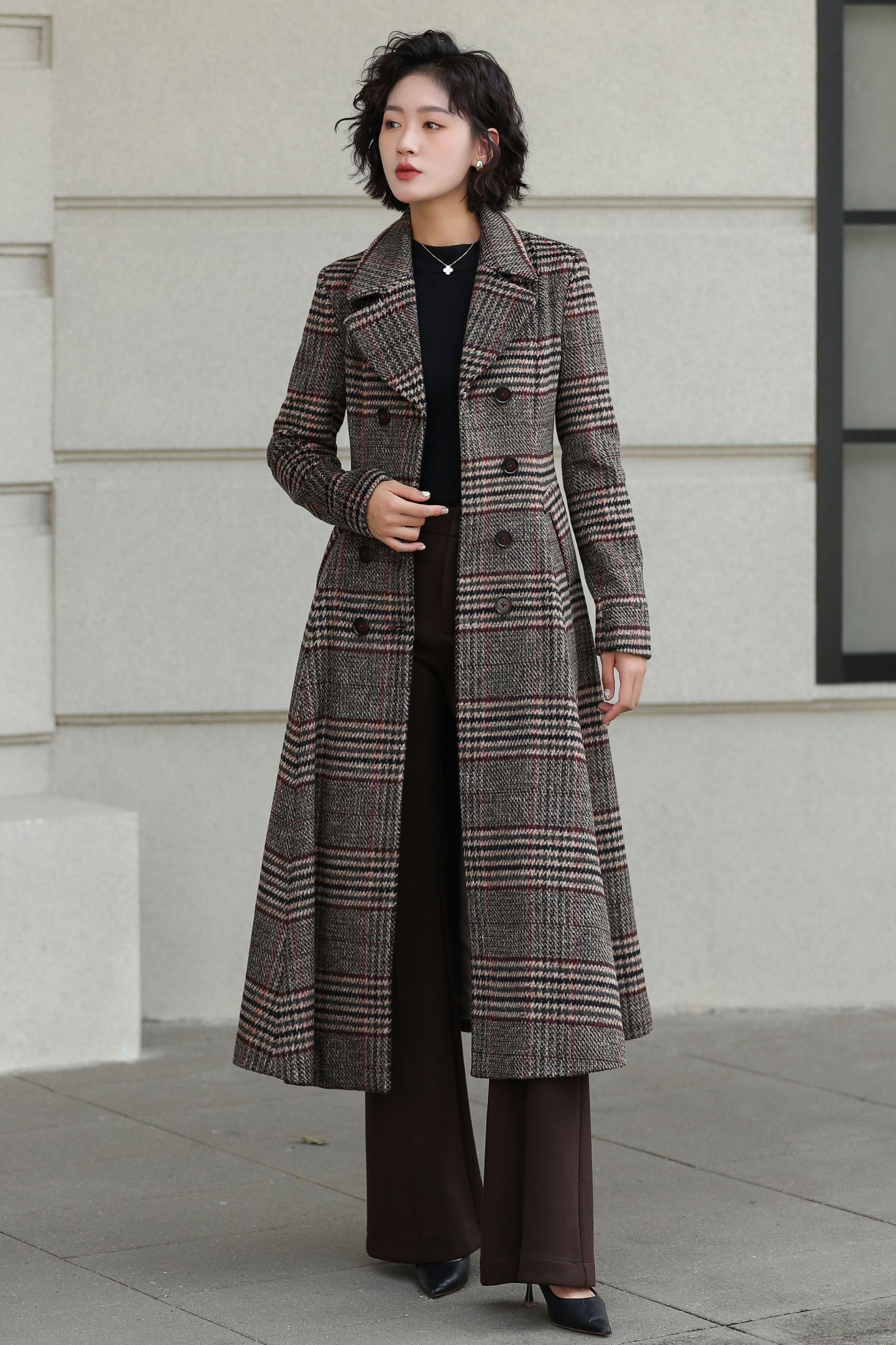 Plaid Wool Midi Coat: Vintage Inspired Fit and Flare, Custom