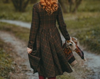 Wool Long Dress, Plaid Wool Dress, Swing Wool Dress, Long