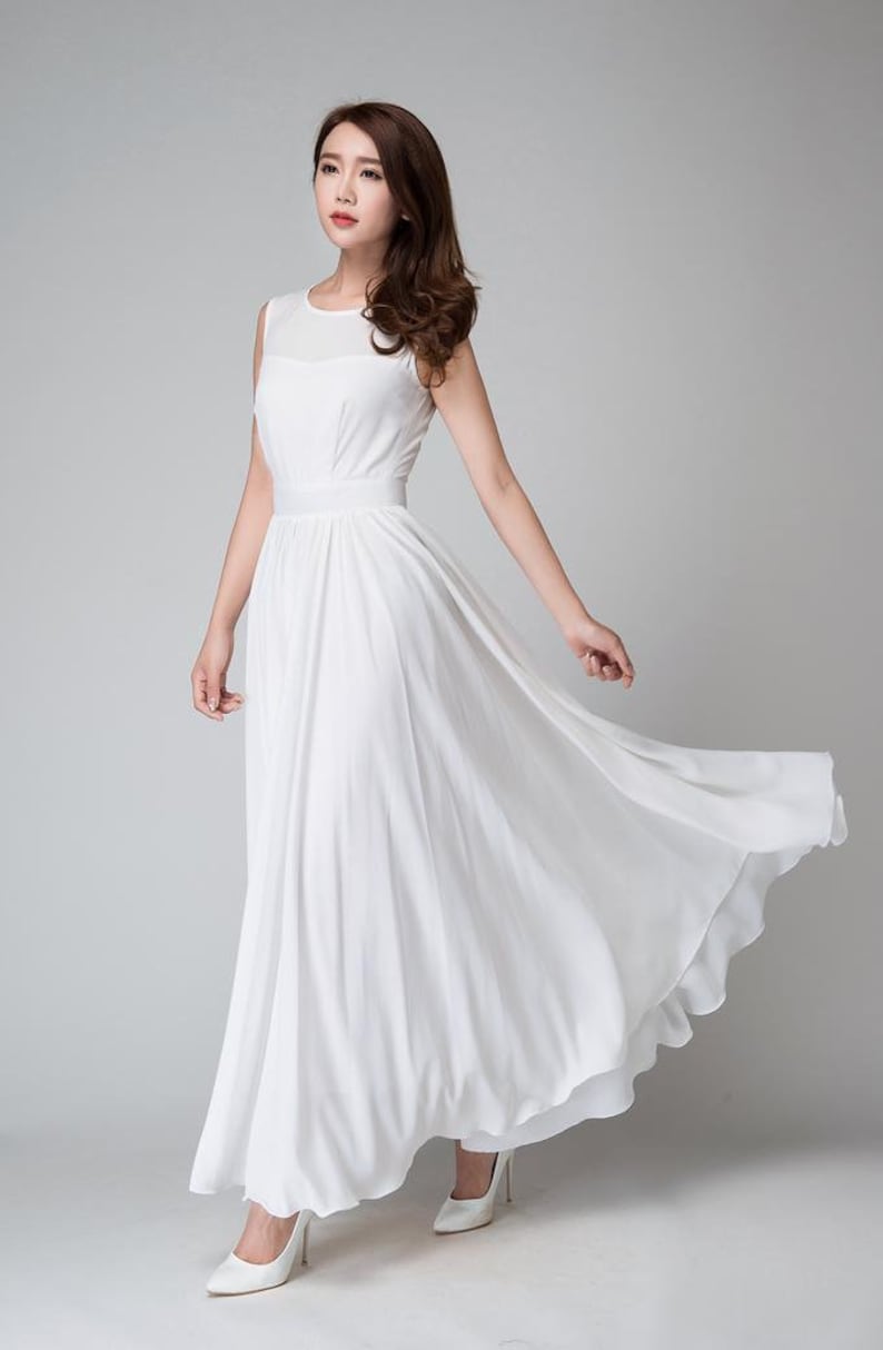 Modest wedding dress, Simple wedding dress, White Maxi dress, White Dress Women, Chiffon dress, Bridesmaid dress, Summer Prom Dress 1535 white--1535#