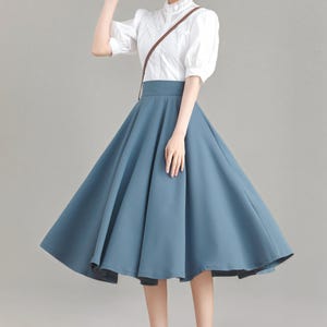 Linnen rok dames, a-lijn cirkelrok, hoge taille uitlopende rok, lente/zomer rok met zak, knielange plooirok, blauwe rok 3275#