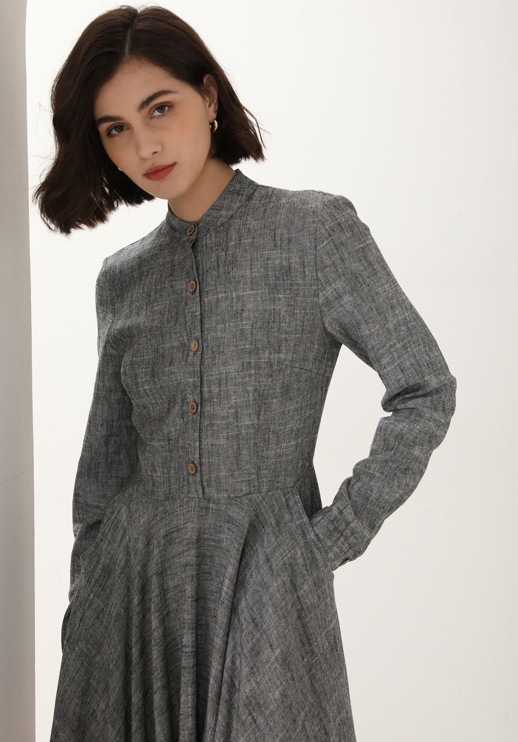 ワンピース GLANSHIRT GREY LINEN DRESS Linen Dress, Grey Linen Maxi Dress, Women's Casual Linen