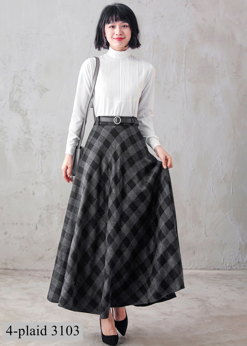 Tartan Long Wool Skirt Women, Wool Maxi Skirt, Plaid Wool Skirt, High Waist Flared Skirt, 1940s A Line Skirt, Warm Autumn Winter Skirt 3108 4-plaid 3103