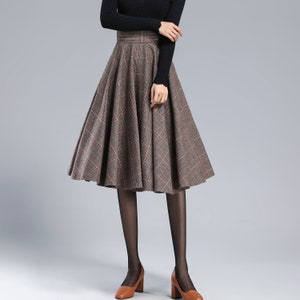 Plaid Wool Skirt Women, Tartan Wool Circle Skirt, High Waist Wool Skirt, Flared Winter Autumn Skirt with Pockets, Swing Wool Skirt 3167 image 3