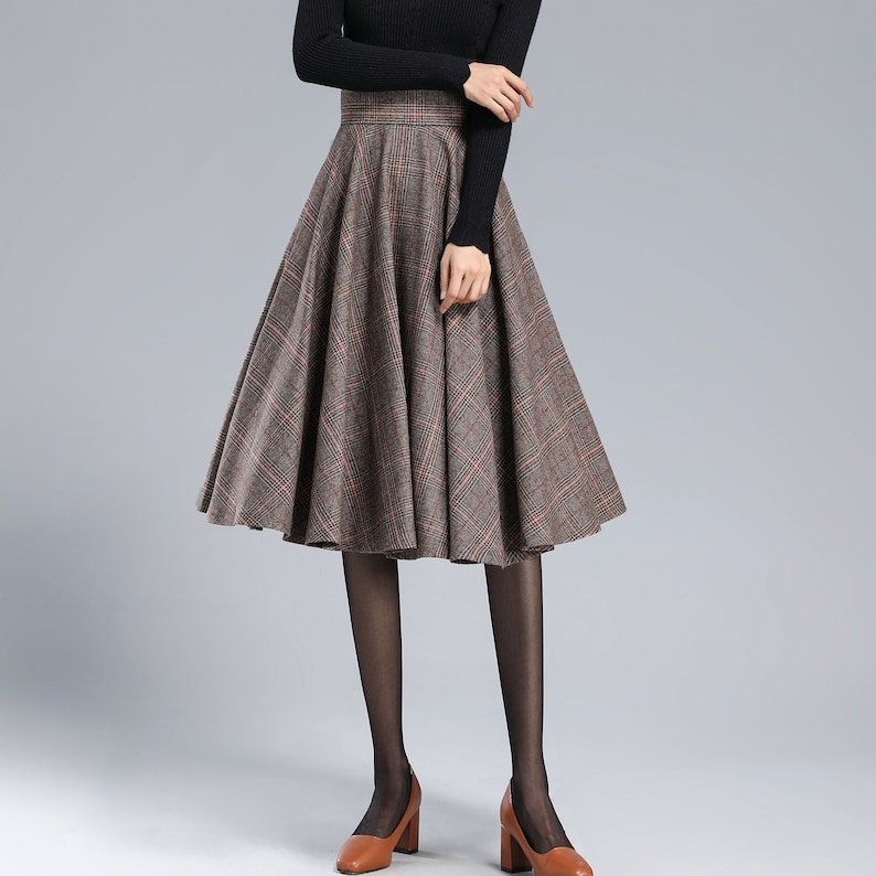 Plaid Wool Skirt Women, Tartan Wool Circle Skirt, High Waist Wool Skirt, Flared Winter Autumn Skirt with Pockets, Swing Wool Skirt 3167 image 3