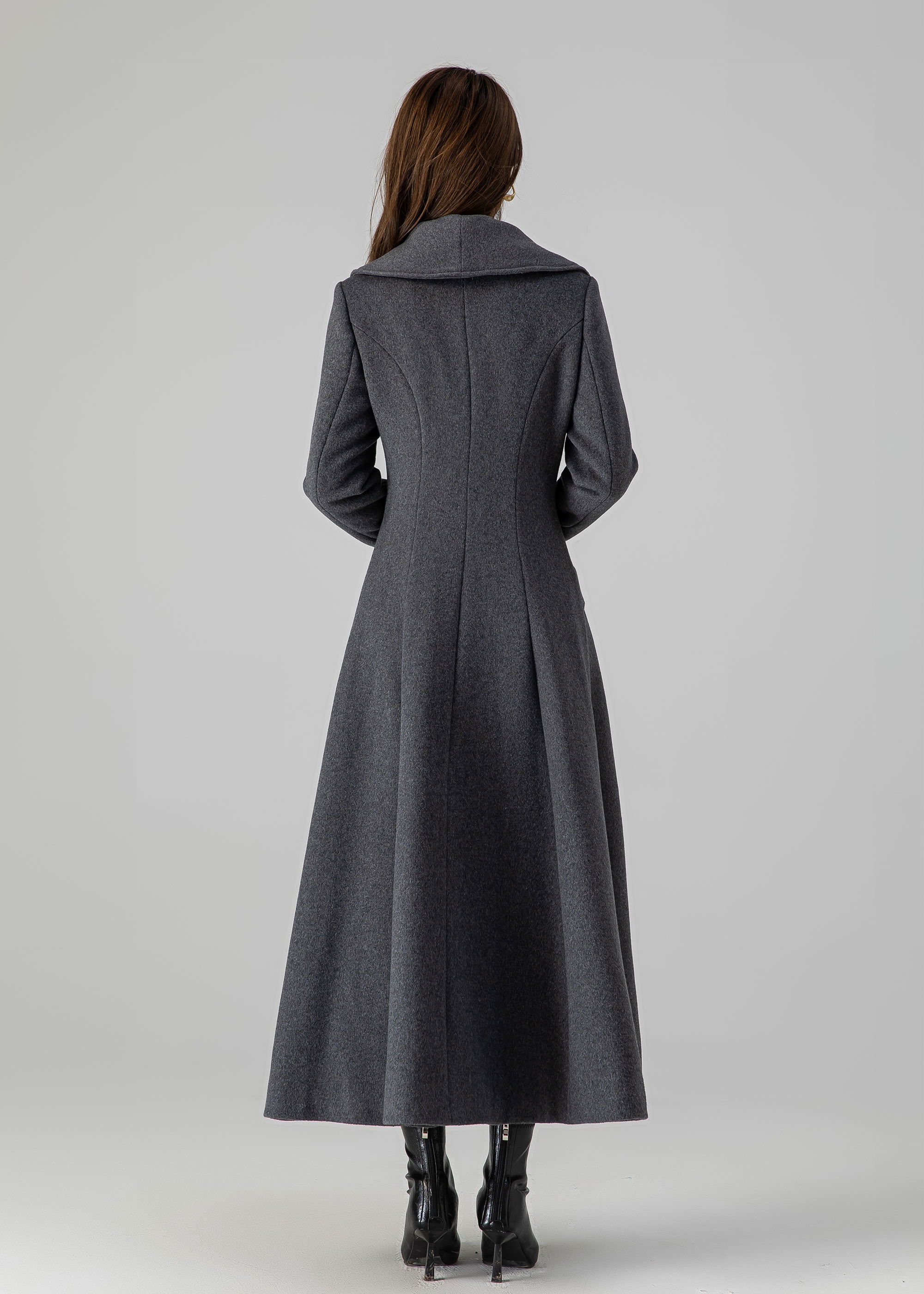 Gray Vintage Inspired Maxi Wool Coat, Women's Wool Coat